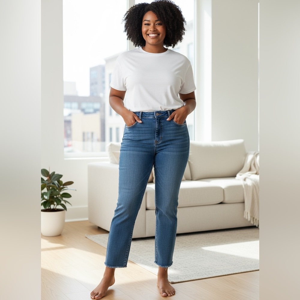 Eunina High Rise Denim Blue Jean SZ 11/30 Women Crop  Straight Streetwear Casual